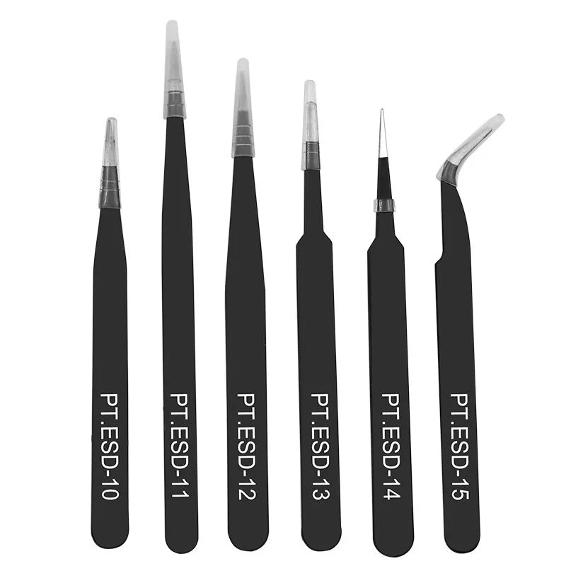6-Piece Anti-Static Stainless Steel Eyelash Extension Tweezers