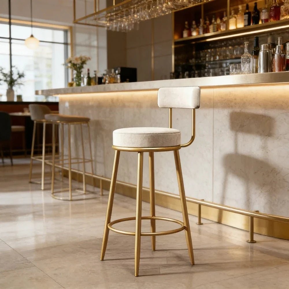 Nordic Velvet Bar Stool with Backrest | Iron Art Counter Chair