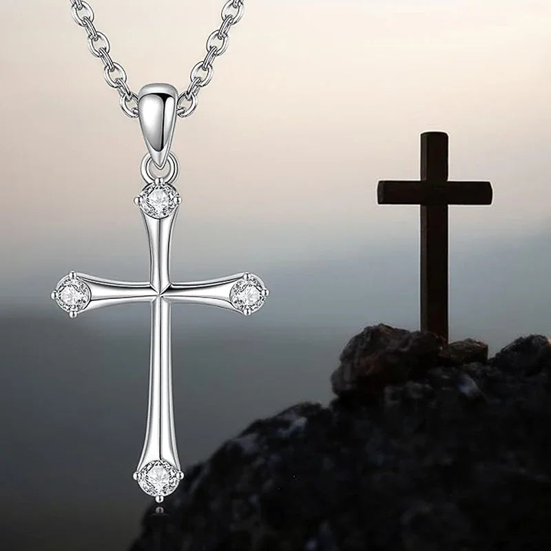 Huitan CZ Cross Pendant Necklace – Silver O-Chain for Women