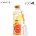 Glass Water Bottle Wooden Lid 500/750/1000ml + Cleaning Brush