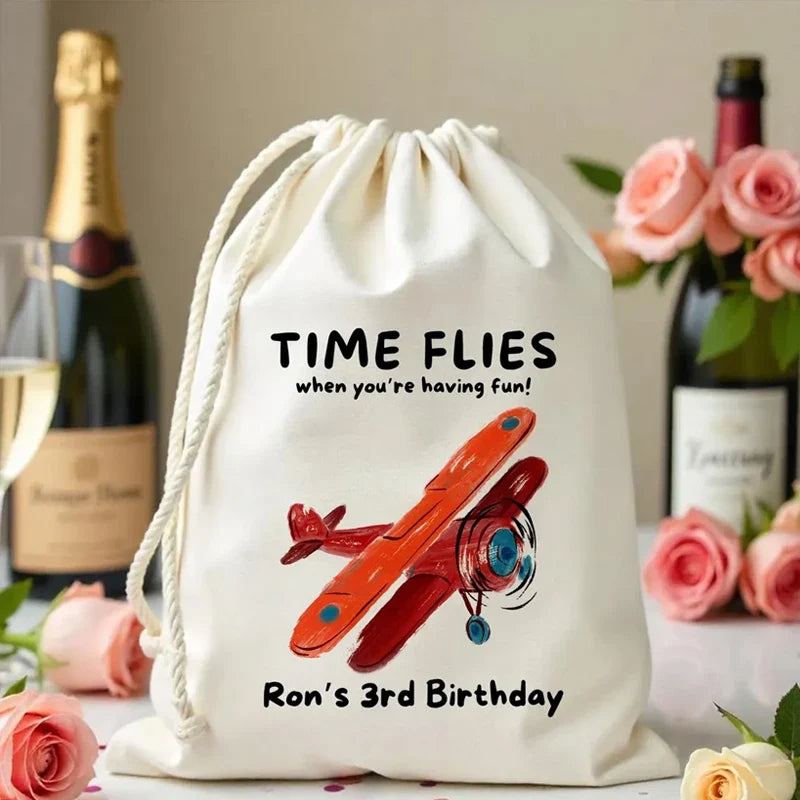 Personalized Airplane Birthday Favor Bags for Kids | Canvas