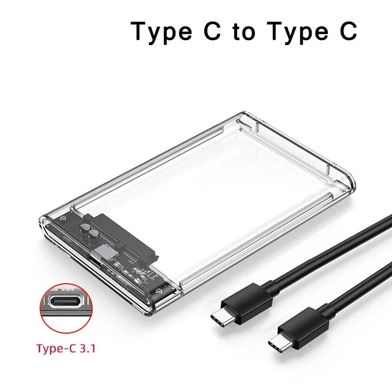 Transparent HDD Case Enclosure SATA USB 3 0 Type-c 1 UASP Clear Hard