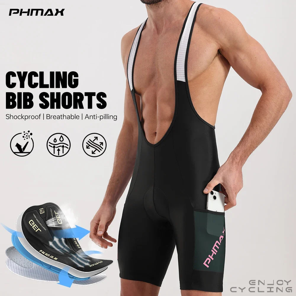 PHMAX Men's Cycling Bib Shorts | 5D Silicone Gel Pad, Breathable