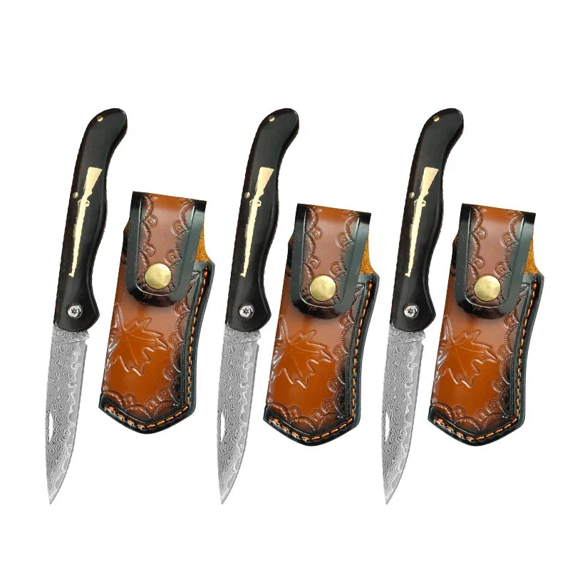 Damascus VG10 Folding Kitchen Knife – Wooden Handle | InLeung