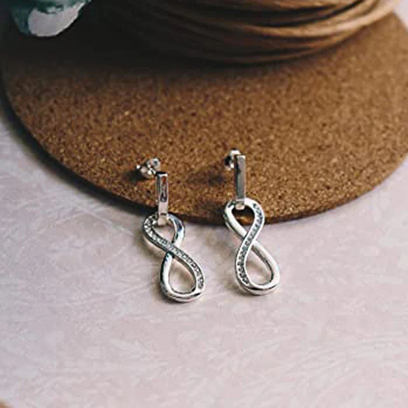 Huitan CZ Drop Earrings – Silver Geometric Women's Fashion