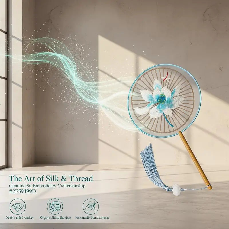 Su Embroidery Silk Round Hand Fan – Wooden Handle & Tassel