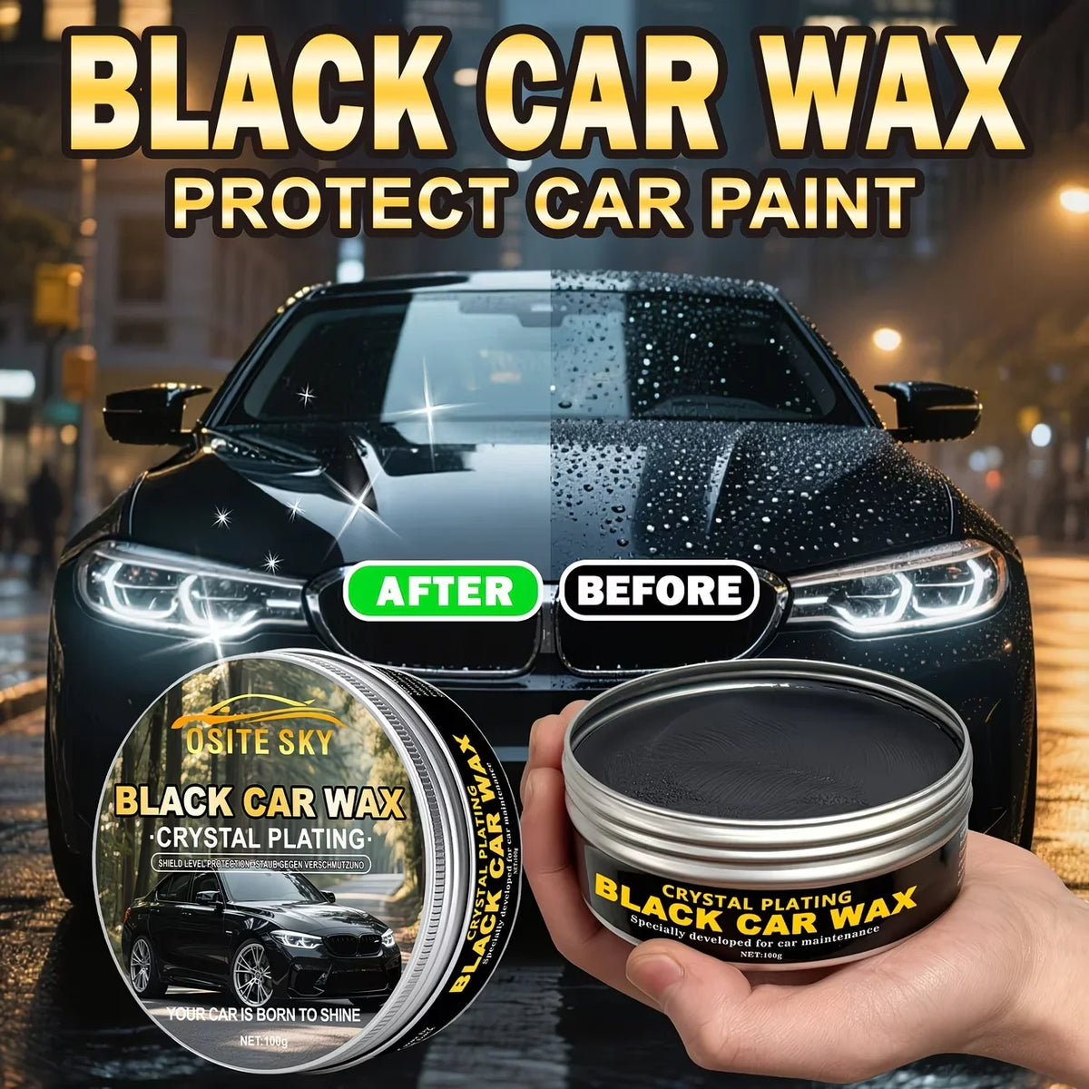 Black Car Ceramic Wax – Crystal Plating, High Gloss Polish & Shield