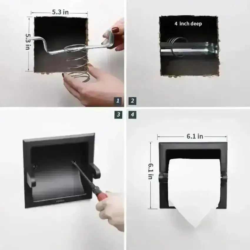 Black Recessed Wall Mount Toilet Paper Holder | Stainless Steel