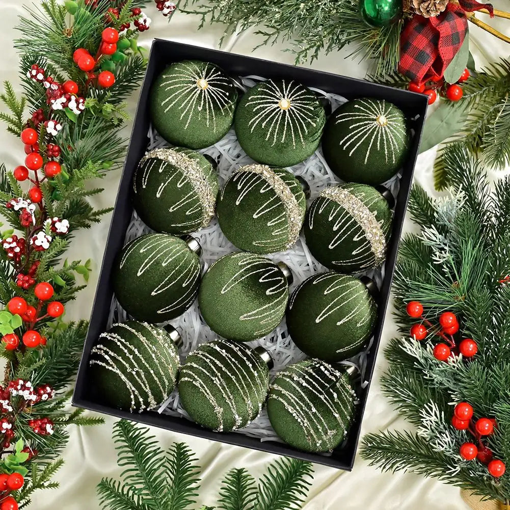 12-Piece Flocked Velvet Christmas Ball Ornaments | 8cm Set