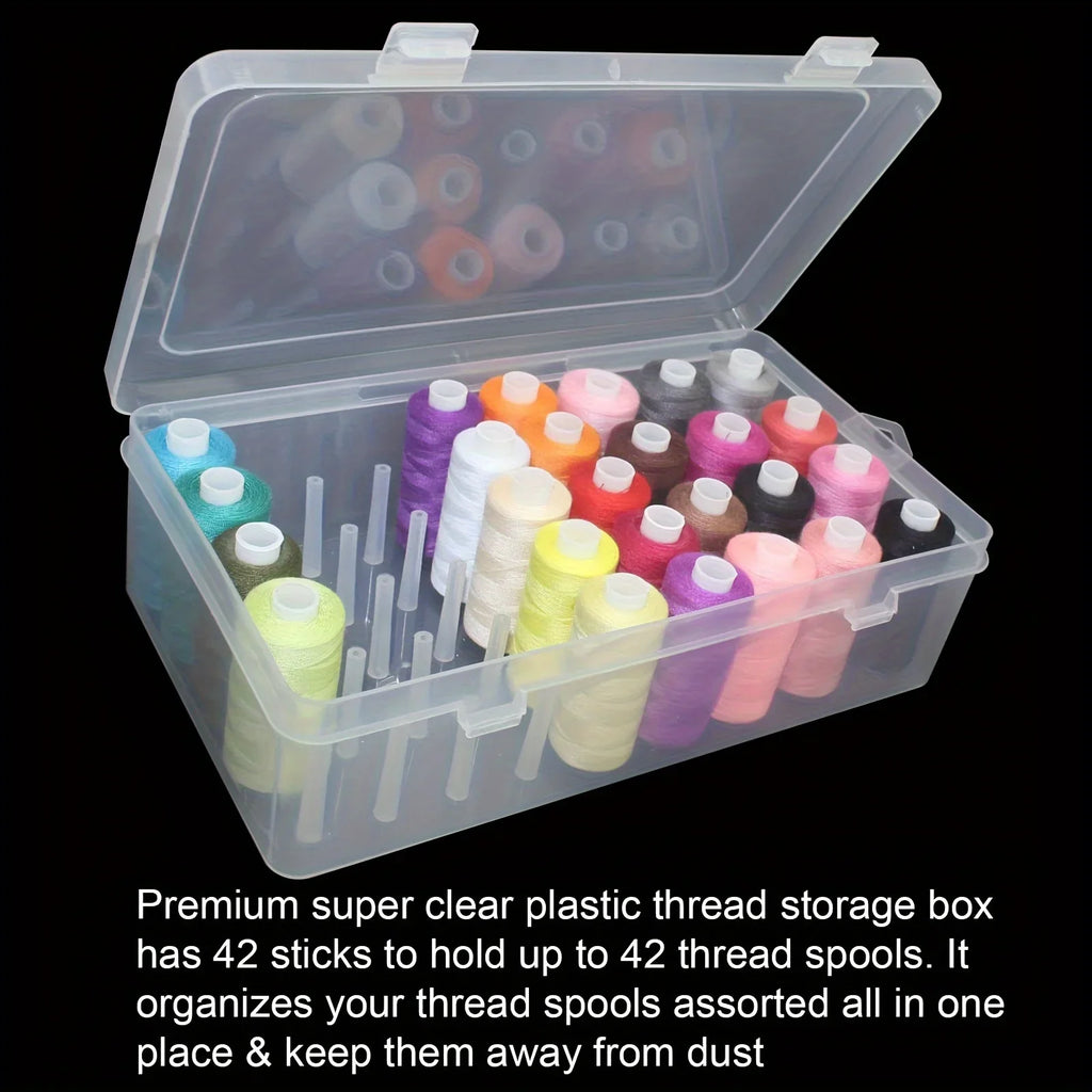 Clear Plastic Sewing Thread Storage Box 42 Slots Craft Spool Holder