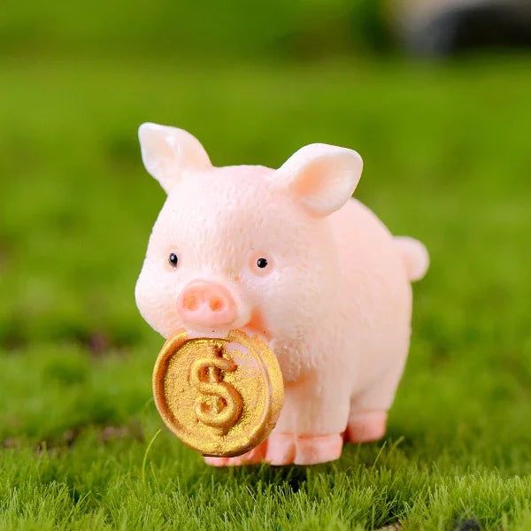 Mini Pig Family Resin Figurines – 5pc Miniature Garden Decor