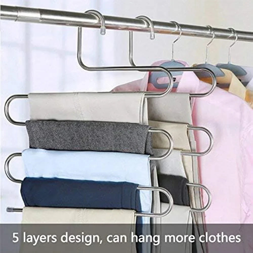 Stainless Steel 5-Layer S-Shaped Pants Hanger Rack | Space Saver