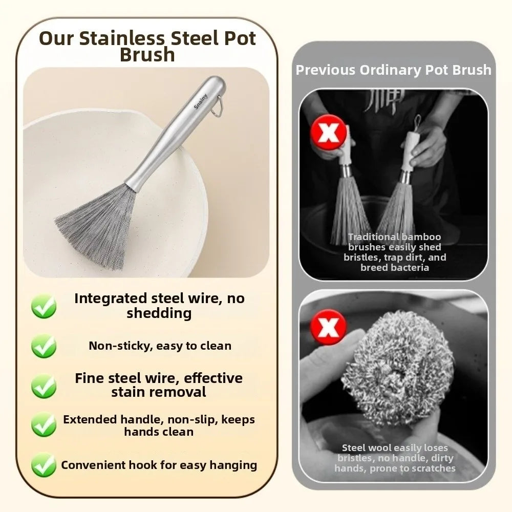 Stainless Steel Kitchen Cleaning Brush Long Handle Anti-rust Dish