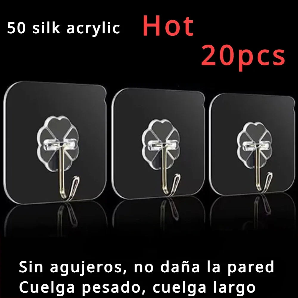 Self-Adhesive Heavy Duty Wall Hooks – Transparent No-Drill