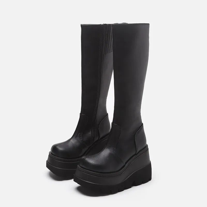 Women's Gothic Platform Knee-High Boots | Square Heel Zip