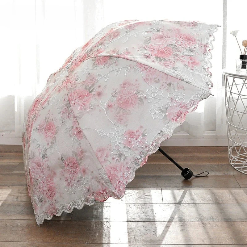 Double-Layer Lace Folding Princess Sun Umbrella | UV Block