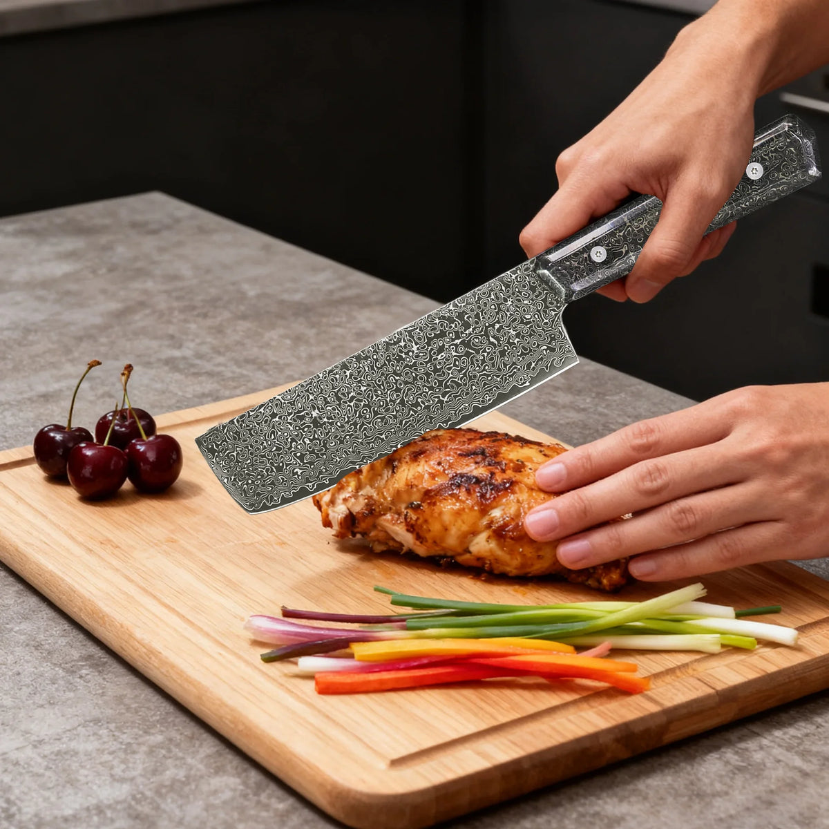 Damascus Steel Meat Cleaver – Sharp Kitchen Chef Knife