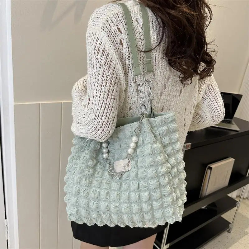 3D Bubble Tote Bag with Pearl Chain | Large Capacity Handbag