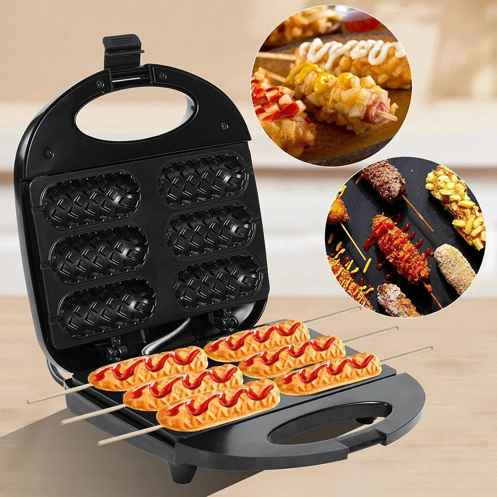 URGGU 6-Corn Dog Maker – Non-Stick Electric Hot Dog Waffle Machine