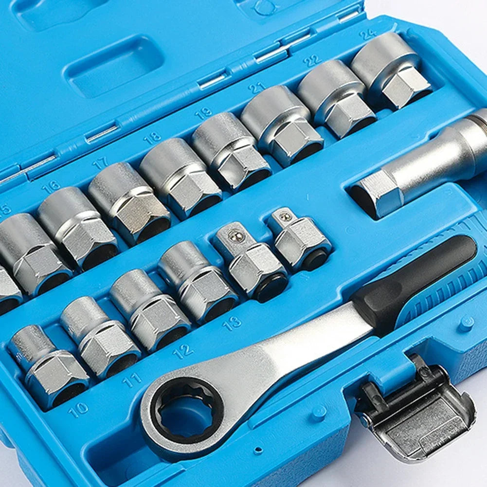 17-Pc Pass-Through Socket Set – Ratchet Wrench & Extension Bar