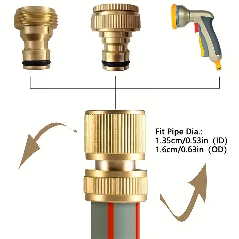 Brass Garden Hose Connectors – 2-in-1 Spray Nozzle Adapter Set of 2