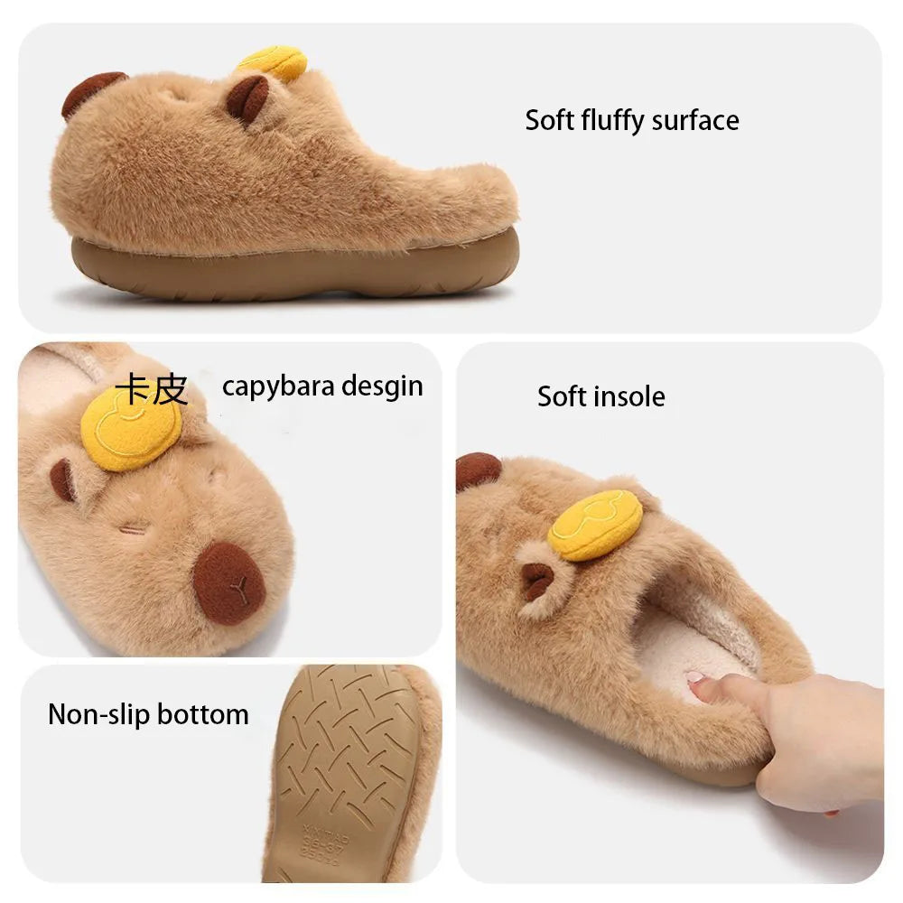 Capybara Plush Slippers Women – Cozy Faux Fur Indoor Slides