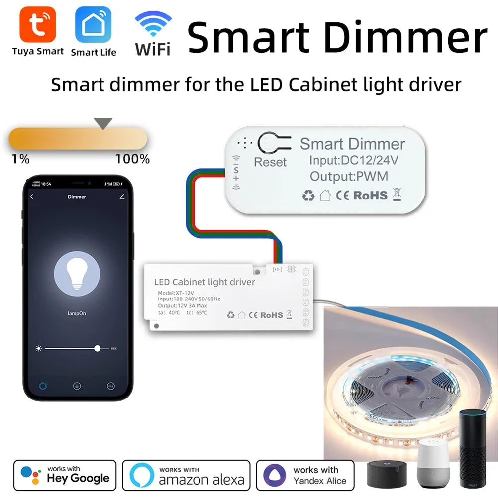 Tuya WiFi Smart Dimmer Switch for LED Cabinet Lights | Alexa Google