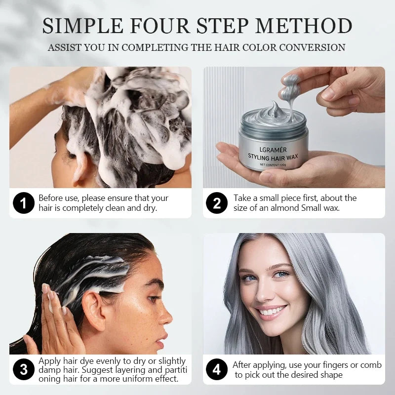 Temporary Hair Color Wax – 9 Shades | Silver Gray, Wine Red & More