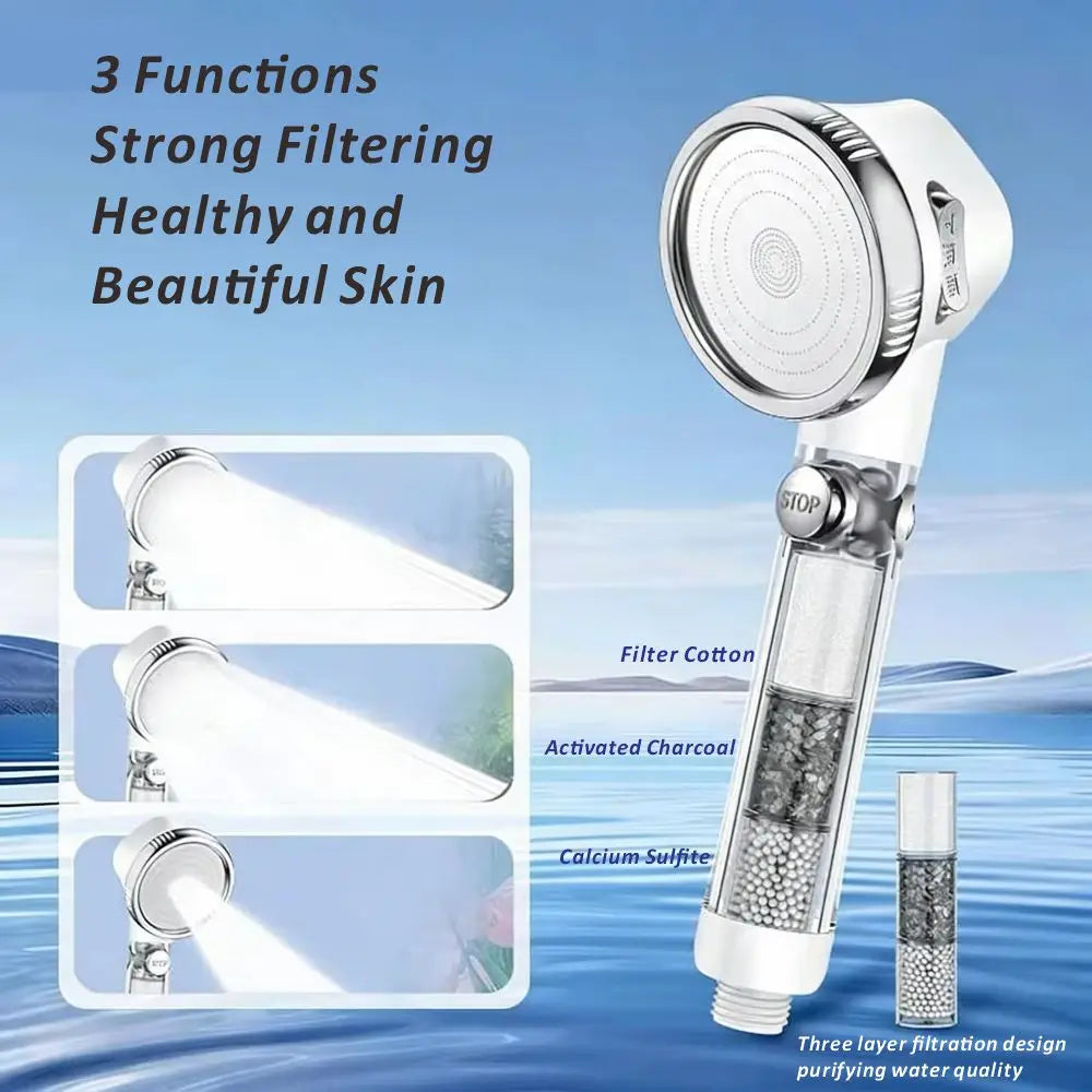 3-Mode Filtered Shower Head | Chlorine Removal & Water Saving
