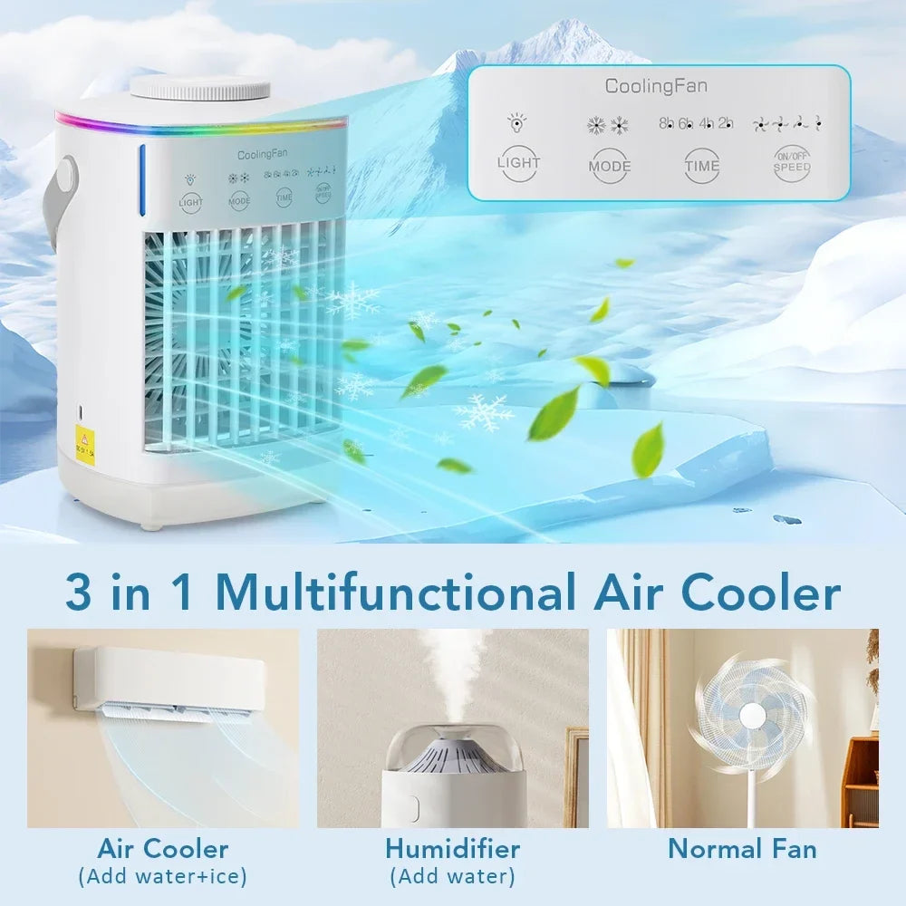 Portable USB Mist Fan 700ml | RGB Light, 3 Speeds & Timer