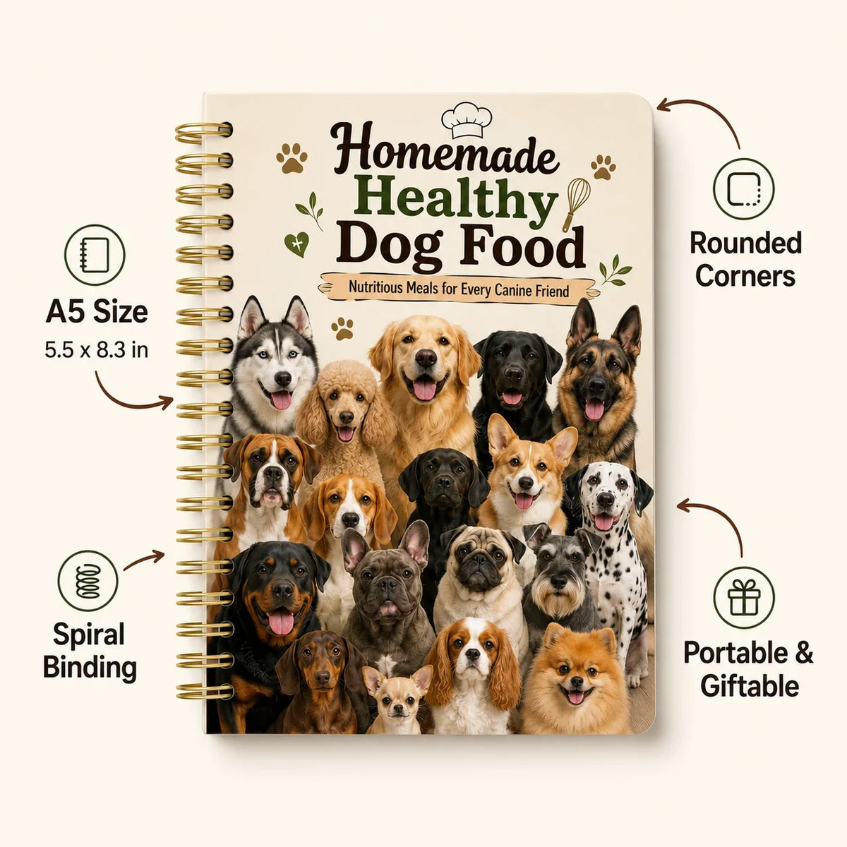 Homemade Dog Food Recipe Book A5 Spiral Notebook Multi Breed Feeding