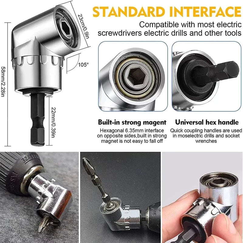 105 Degree Right Angle Drill Adapter Flexible Shaft Extension Bit