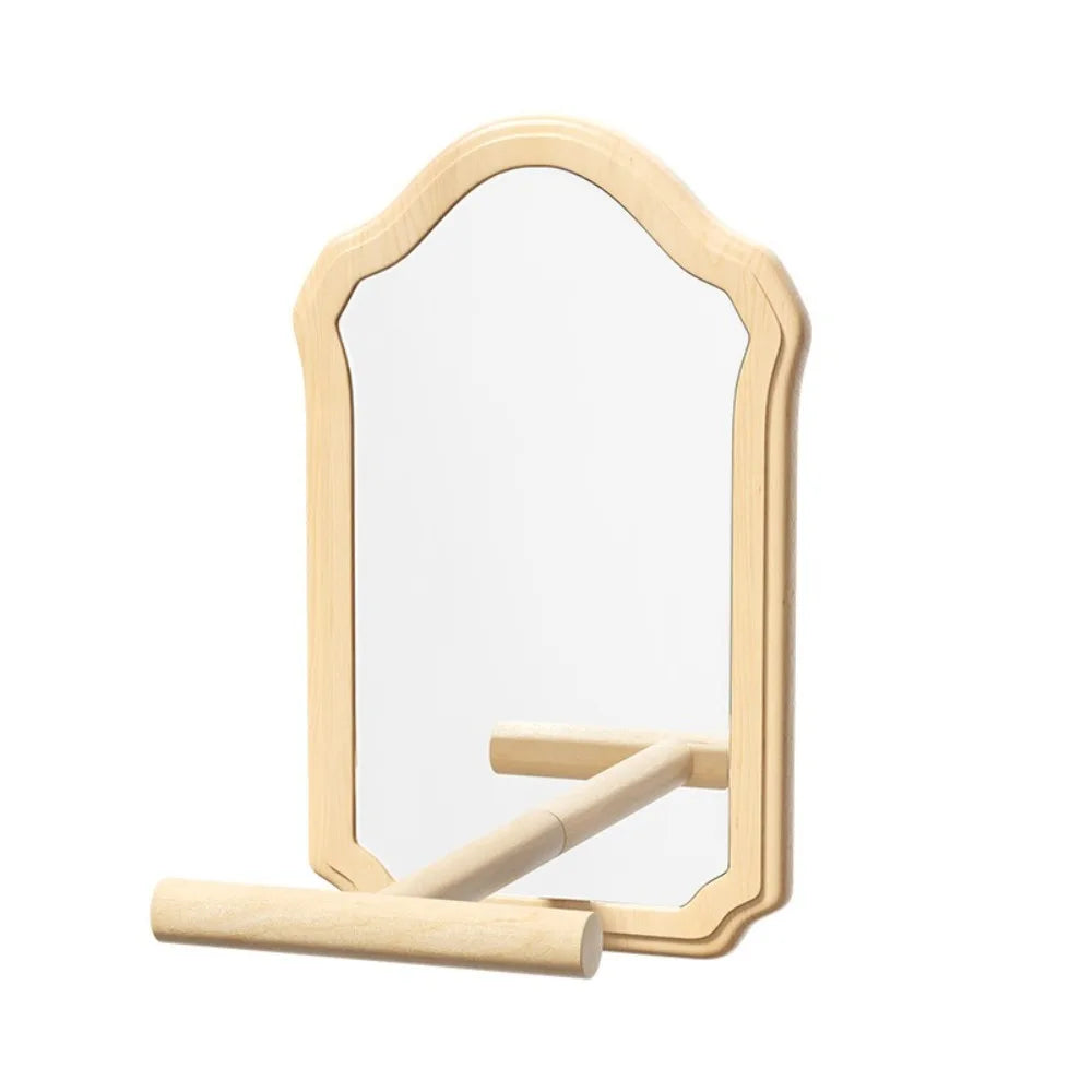 Wooden Bird Mirror Perch – Detachable Parrot Toy | Bite-Resistant