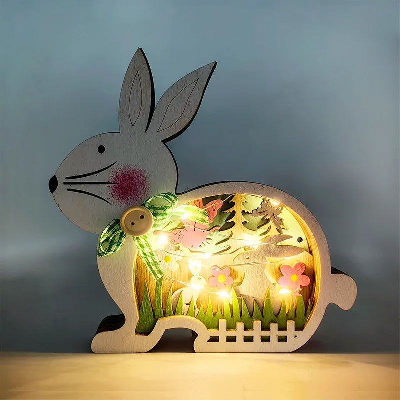 Easter Wooden Crafts Luminous Colorful Rabbit Lighting Ornaments Home