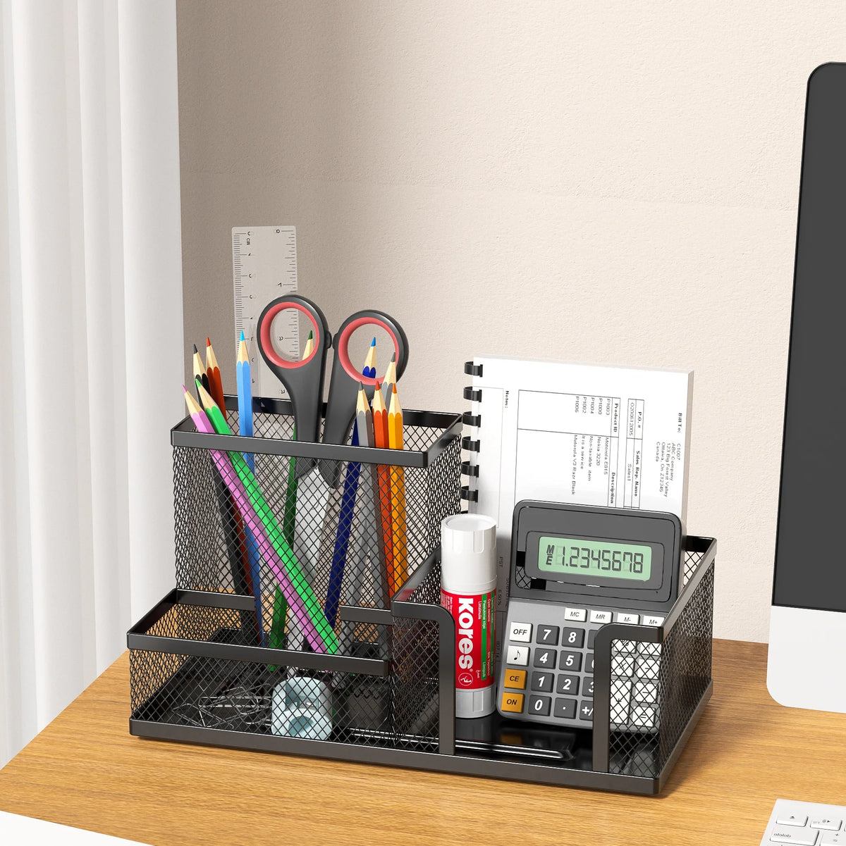 Black 3-Tier Mesh Desk Organizer Office Supplies Storage Pencil