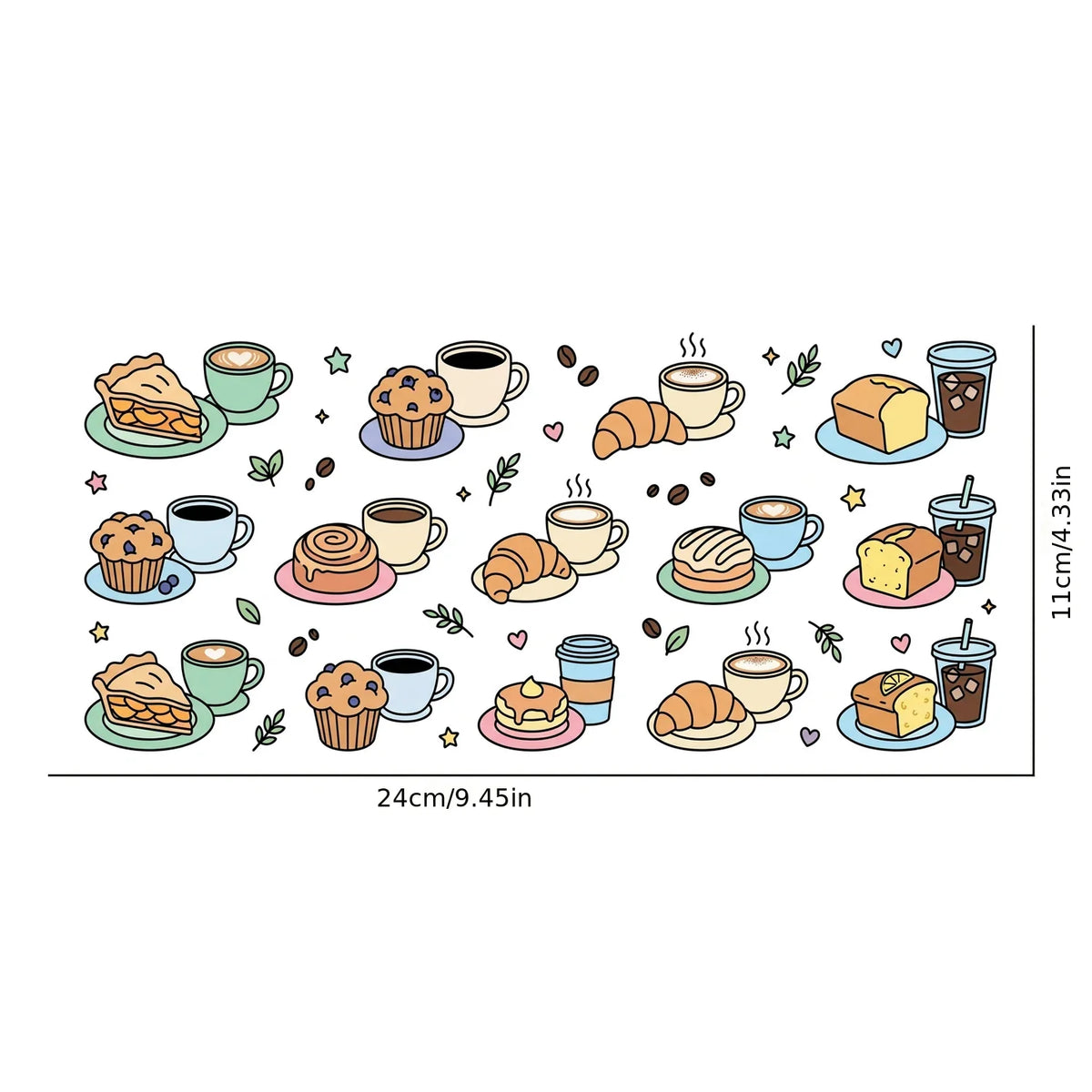 Coffee & Pastry UV Transfer Stickers – Waterproof Cartoon Decals