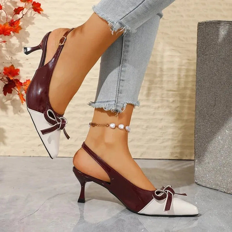 Women's Butterfly-Knot Pointed Toe Slingback Heeled Sandals
