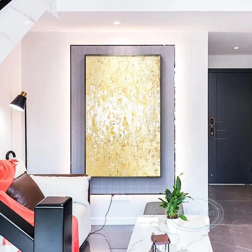 Handmade Gold Foil Abstract Oil Painting | Modern Nordic Wall Art