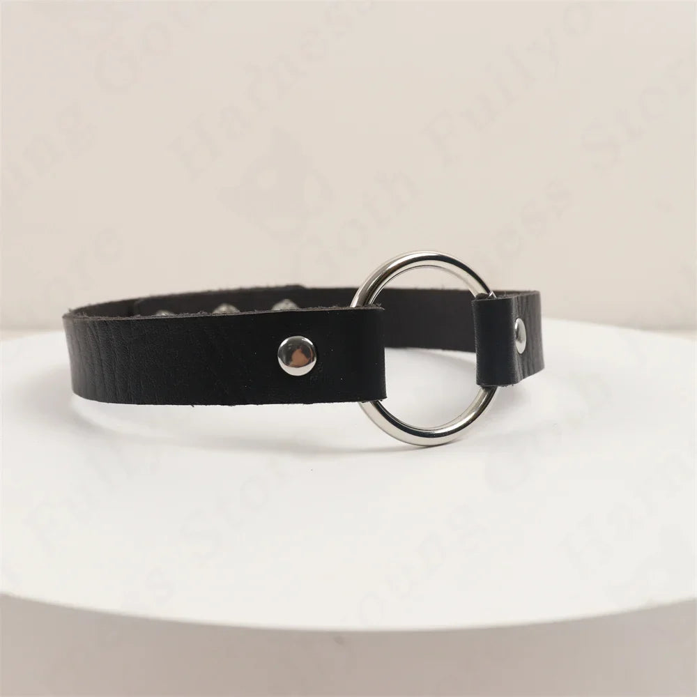 Woman Black Punk Choker Collar Necklace Pu Leather Goth Rivets