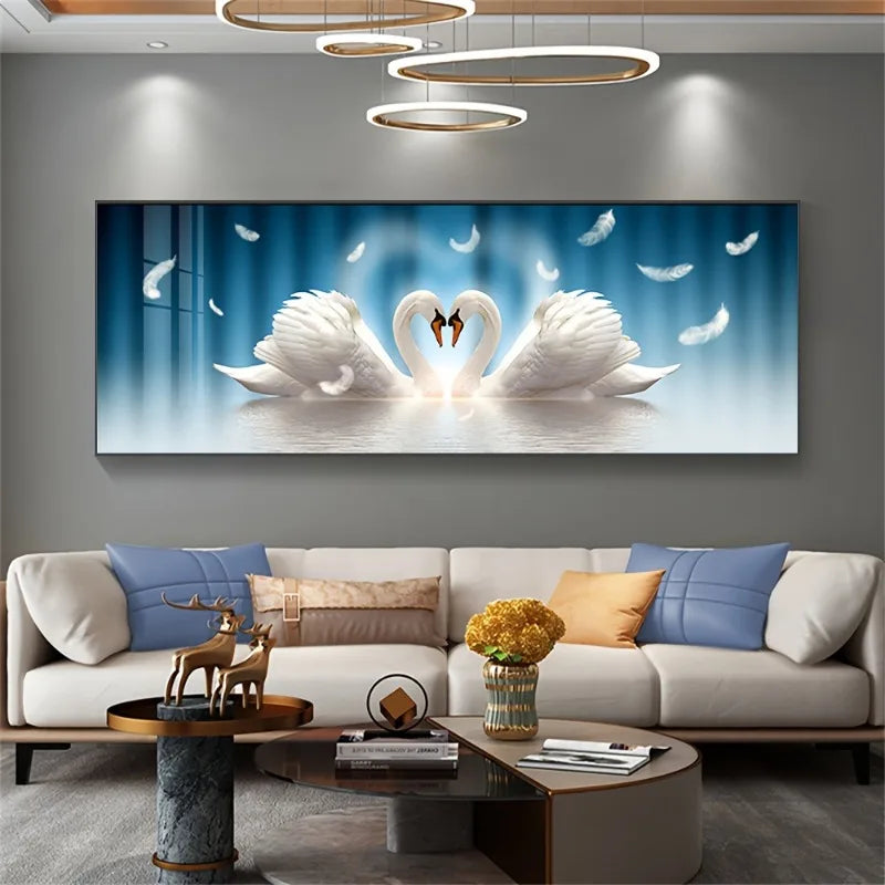 Elegant Swan Couple Canvas Wall Art | Large Unframed Love Print