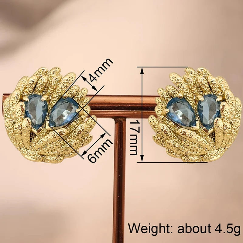 Huitan Blue Cubic Zirconia Geometric Stud Earrings for Women