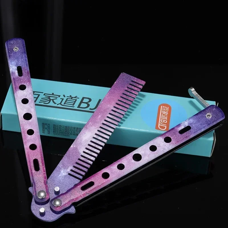 Foldable Butterfly Knife Comb – Stainless Steel Beard Styling Tool
