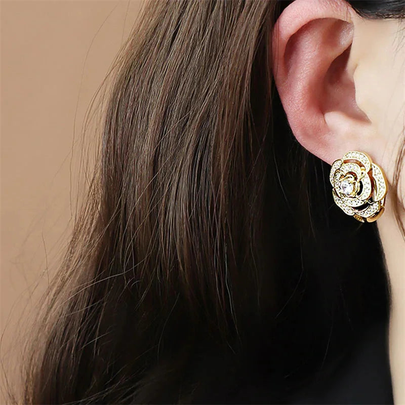 Huitan Flower Hoop Earrings – Cubic Zirconia Women's Jewellery