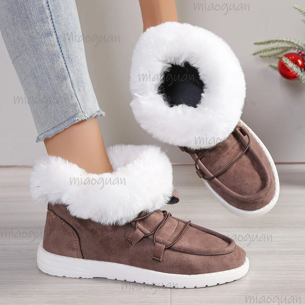 Women's Slip-On Plush Lined Faux Suede Ankle Snow Boots
