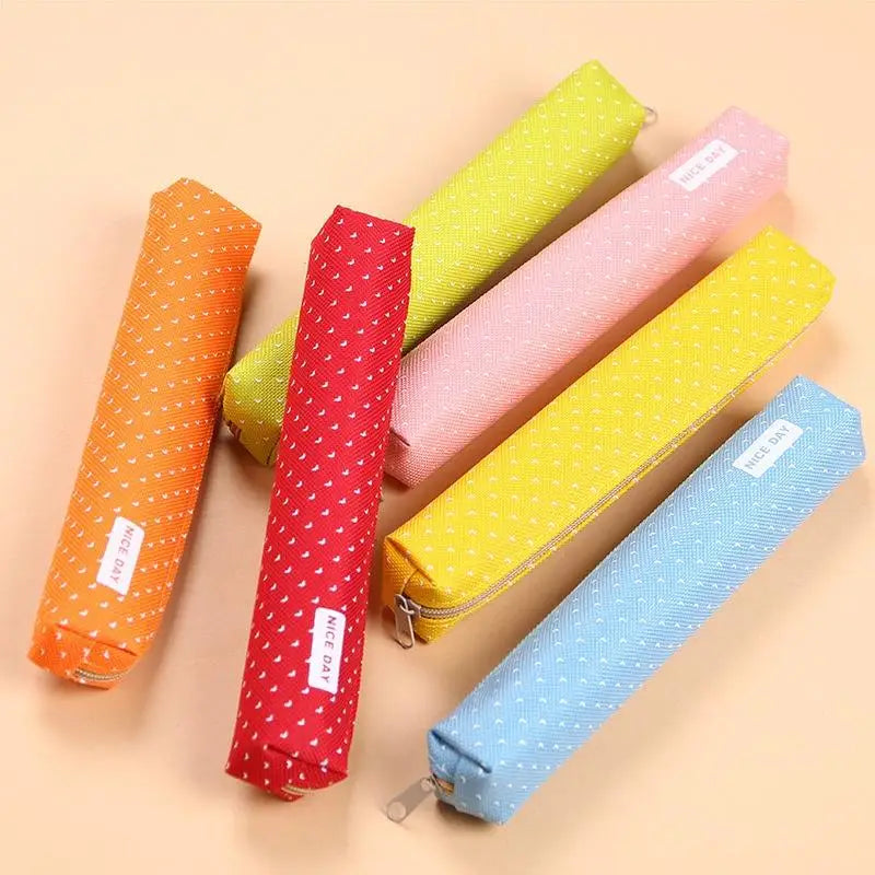 Kawaii Canvas Zipper Pencil Case – Cute Dot Stationery Bag