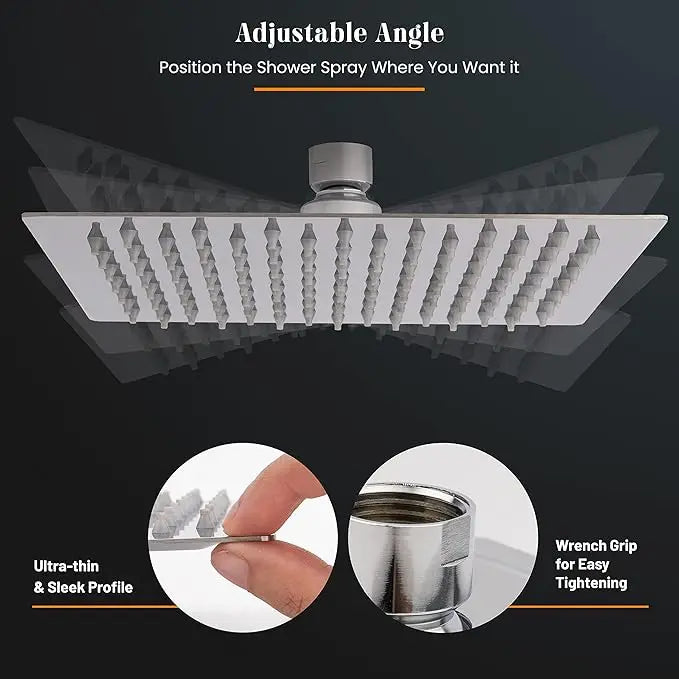Square Rainfall Shower Head 8/10/12" Stainless Steel Ultra-Thin