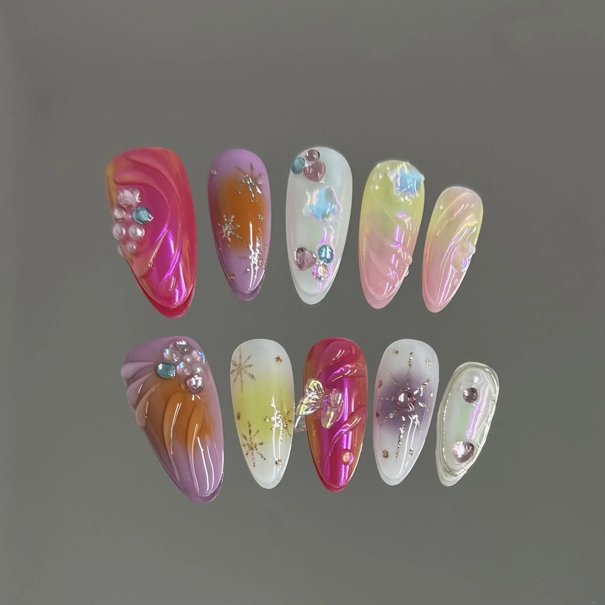 Aurora Butterfly Press On Nails – Almond Y2K False Nails 10pc