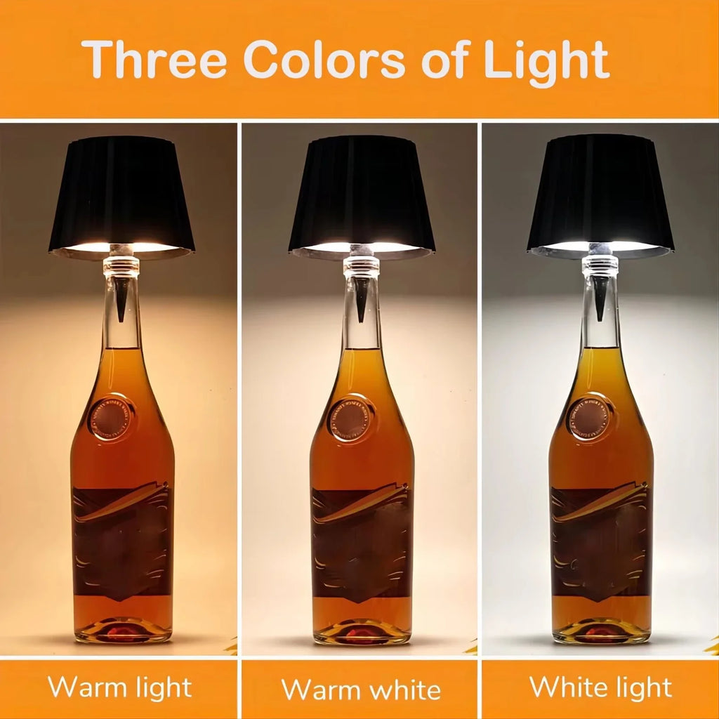Wireless Wine Bottle LED Lamp – Touch Dimmer, USB-C Charging
