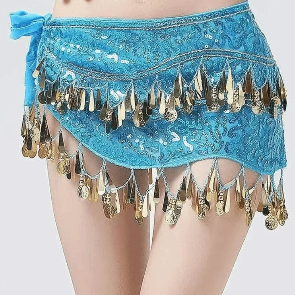 Glitter Sequin Belly Dance Hip Scarf – Rhinestone Waist Belt