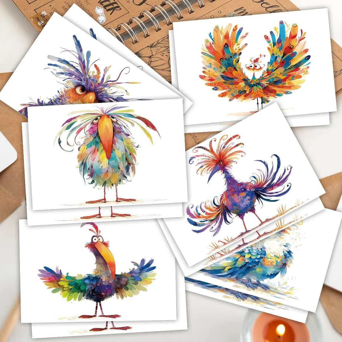 Funny Bird Watercolor Thank-you Card Handwritten Blank Postcards
